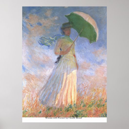 Frau mit Sonnenschirm von Claude Monet Poster (Vorne)