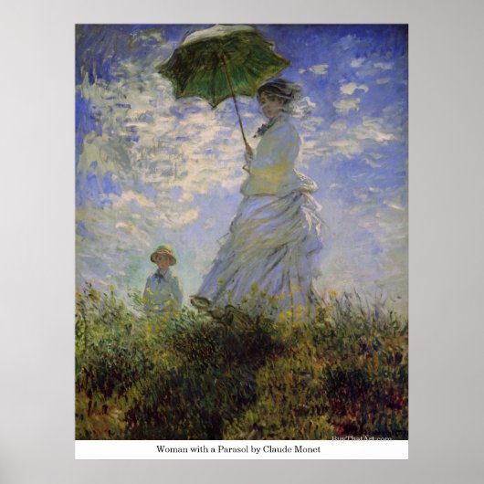 Frau mit Sonnenschirm von Claude Monet Poster (Vorne)