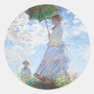 Frau mit Sonnenschirm von Claude Monet Runder Aufkleber
