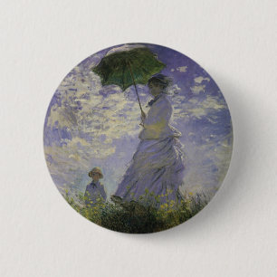 Frau mit Sonnenschirm von Claude Monet, Vintage Ar Button