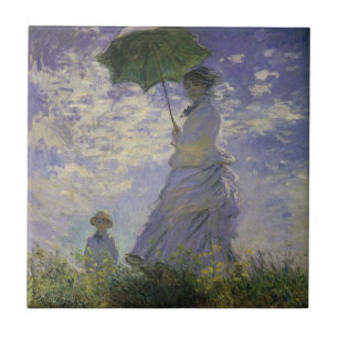 Frau mit Sonnenschirm von Claude Monet, Vintage Ar Fliese
