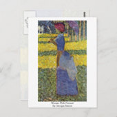 Frau mit Sonnenschirm von Georges Seurat Postkarte (Vorne/Hinten)