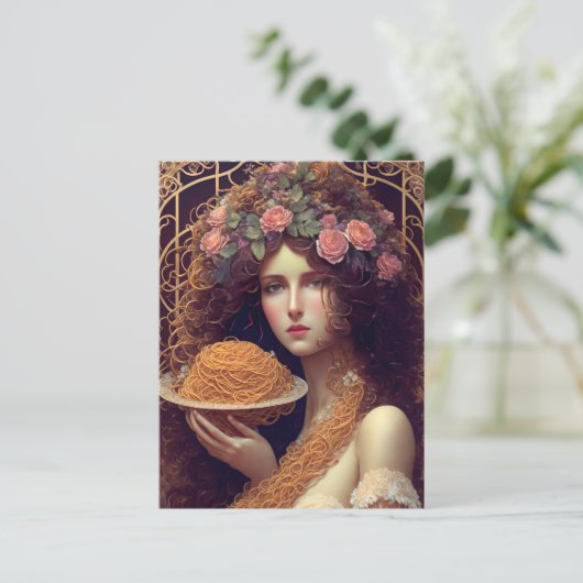 Frau mit Spaghetti Postkarte (Stehend Vorderseite)