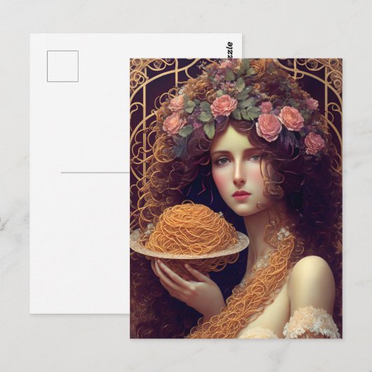 Frau mit Spaghetti Postkarte (Vorne/Hinten)