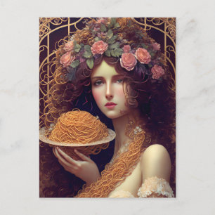 Frau mit Spaghetti Postkarte