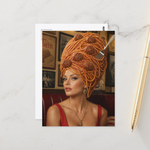Frau mit Spaghetti-und-Fleischklößchen-Frisur Postkarte