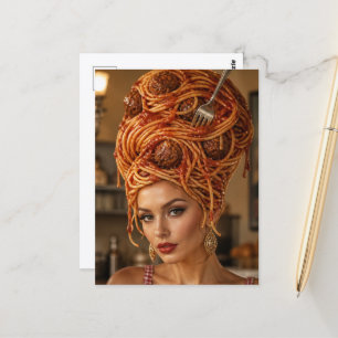 Frau mit Spaghetti-und-Fleischklößchen-Frisur Postkarte