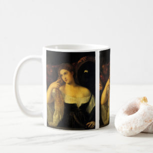 Frau mit Spiegel von Tizian, Vintage Renaissance Kaffeetasse