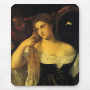 Frau mit Spiegel von Tizian, Vintage Renaissance Mousepad
