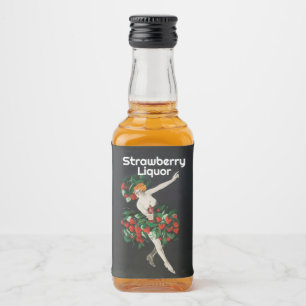 FRAU MIT STRAWBERRIES Art Nouveau Alkoholflaschenetikett