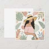 Frau mit Strohhut mit Blumen Einladung (Vorne/Hinten)