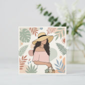 Frau mit Strohhut mit Blumen Einladung (Stehend Vorderseite)