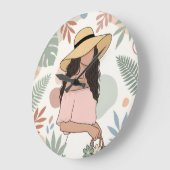 Frau mit Strohhut mit Blumen Große Wanduhr (Winkel)