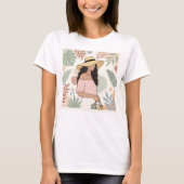 Frau mit Strohhut mit Blumen T-Shirt (Vorderseite)