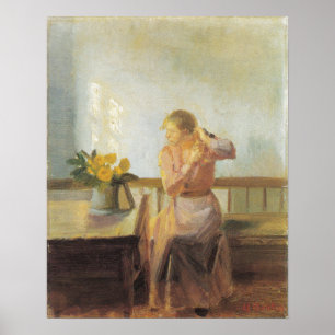 Frau mit Stuhlsitz Poster
