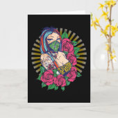 Frau mit Tattoos Karte (Gelbe Blume)