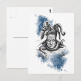 Frau mit Tentakeln in haarfantasievoller surrealer Postkarte