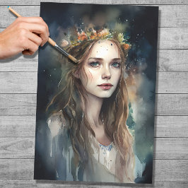 Frau mit Tiara Watercolor 3 Decoupage Paper Seidenpapier