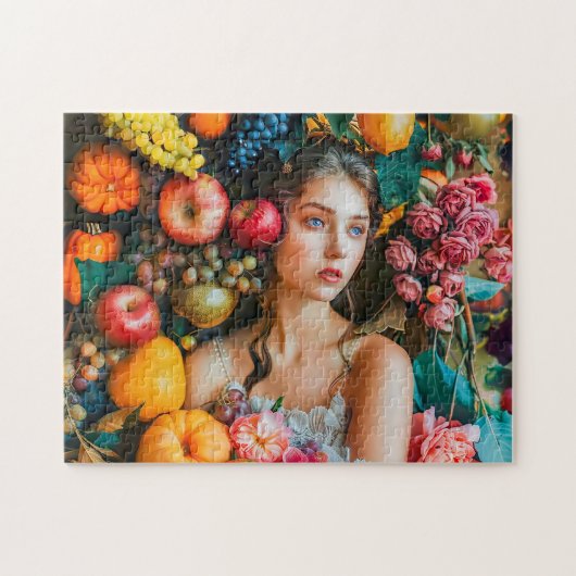 Frau mit Trauben und Blumenarrangement Puzzle (Horizontal)