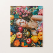 Frau mit Trauben und Blumenarrangement Puzzle (Vertikal)