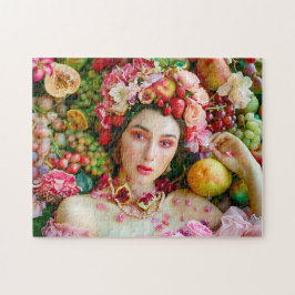 Frau mit tropischen Früchten und floralen Akzenten Puzzle