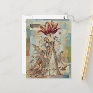 Frau mit Tulpe als Kopf Collage Postkarte