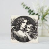 Frau mit Vampire Child Vintag Illustration Karte (Stehend Vorderseite)