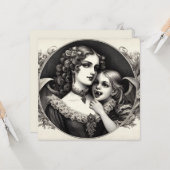 Frau mit Vampire Child Vintag Illustration Karte (Vorderseite/Rückseite Beispiel)