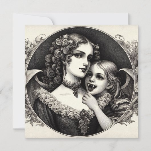 Frau mit Vampire Child Vintag Illustration Karte (Vorderseite)
