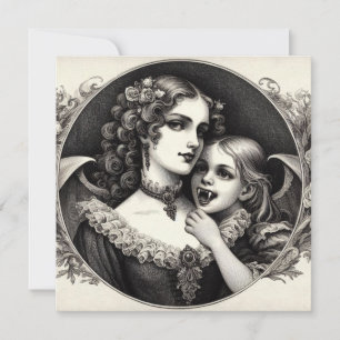 Frau mit Vampire Child Vintag Illustration Karte