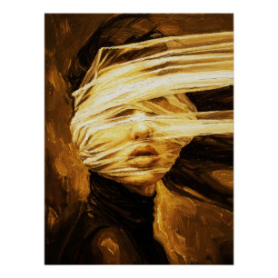 Frau mit verbundenen Augen – Surrealistische Ölkun Poster