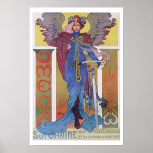 Frau mit Vintagem Fahrrad-Plakat Poster