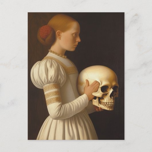 Frau mit Vintagem Riesenschädel Postkarte (Vorderseite)