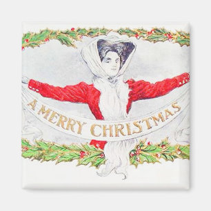 Frau mit Vintagem Weihnachtsbanner Magnet