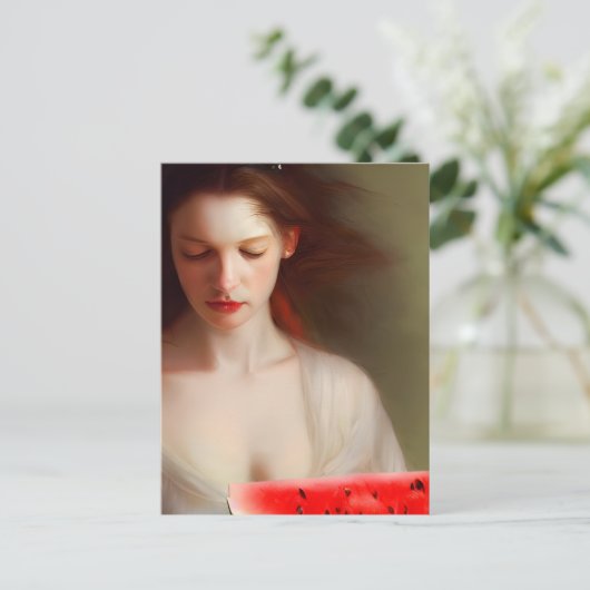 Frau mit Wassermelone Postkarte (Stehend Vorderseite)