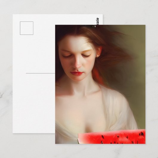 Frau mit Wassermelone Postkarte (Vorne/Hinten)