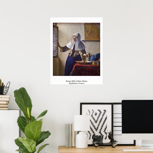 Frau mit Wasserpitcher. von Johannes Vermeer Poster (Heimbüro)