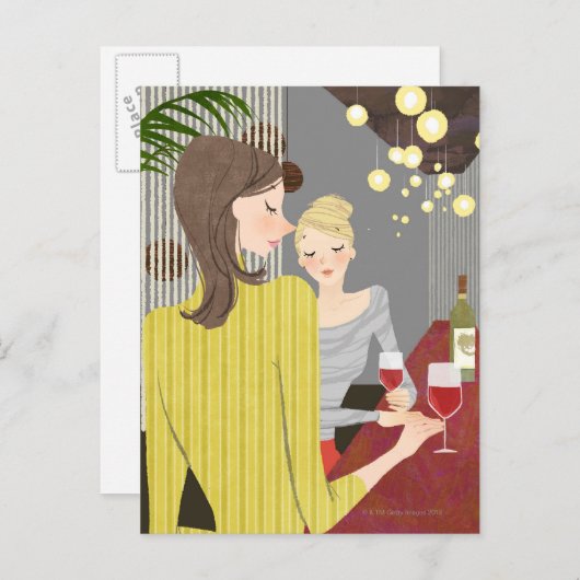 Frau mit Wein Postkarte (Vorne/Hinten)