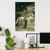 Frau mit weißem Pferd. Poster (Heimbüro)