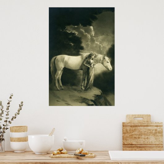 Frau mit weißem Pferd. Poster (Küche)