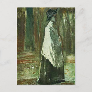Frau mit weißem Schal in einem Wald von Van Gogh Postkarte