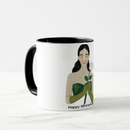 Frau mit Weißer Rosen-Tasse – Ästhetisches Grün Tasse
