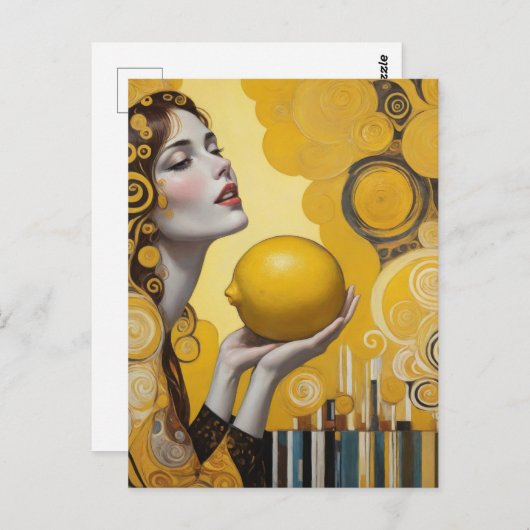 Frau mit Zitrone Postkarte (Vorne/Hinten)