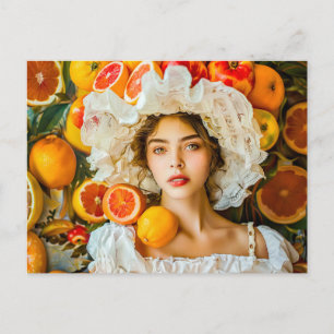 Frau mit Zitrusfrüchten und Blumenkranz Postkarte
