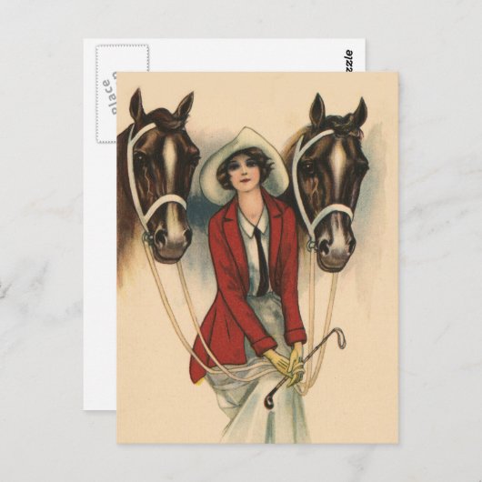 Frau mit zwei Pferden Postkarte (Vorne/Hinten)