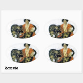 Frau mit zwei wilden Leoparden Ovaler Aufkleber (Blatt)