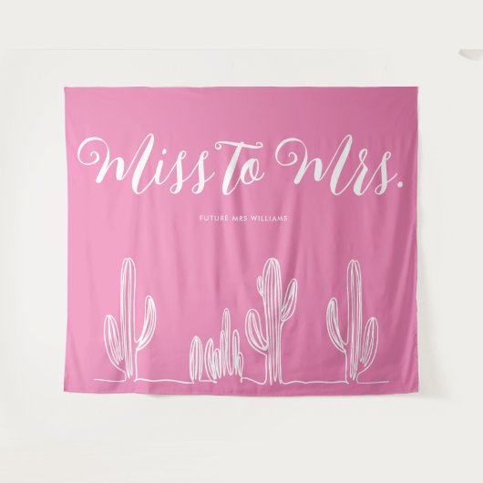 Frau Modern Boho Cactus Pink Bachelorette Wandteppich (Vorderseite (Horizontal))