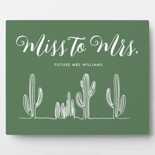 Frau Modern Dark Green Cactus Bachelorette Fotoplatte (Vorderseite)