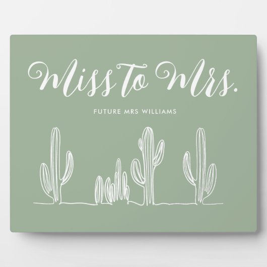Frau Modern Sage Green Cactus Bachelorette Fotoplatte (Vorderseite)