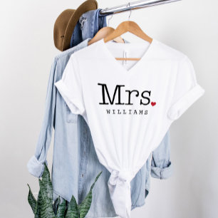 Frau Monogramm Herz Nachname Hochzeit T-Shirt